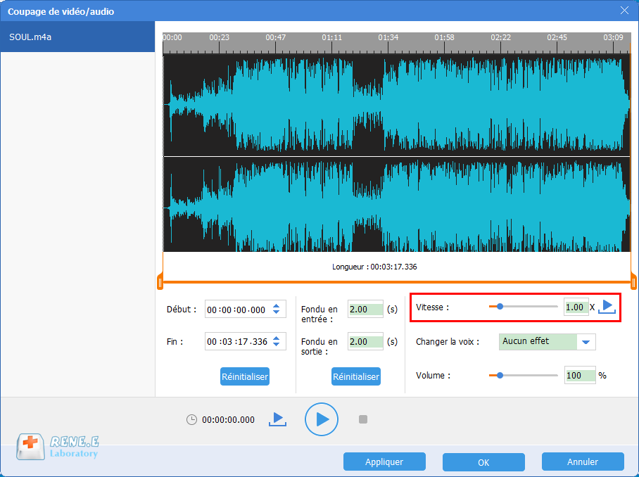 modifier la vitesse du fichier audio