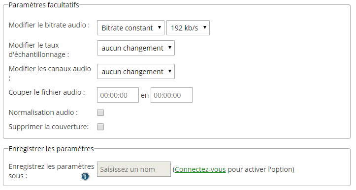 modifier les paramètres online convert