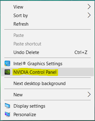 sélectionner le panneau de contrôl Nvidia