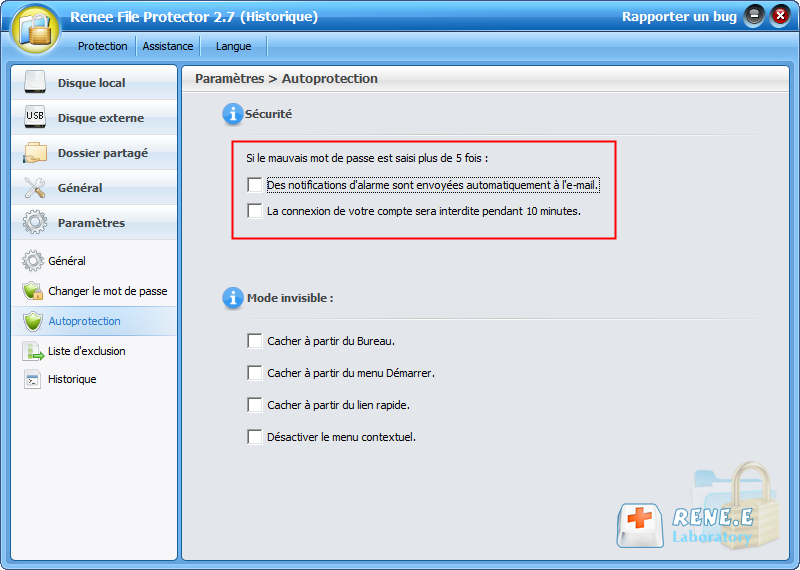 l'autoprotection de Renee File Protector