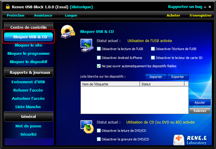 bloquer usb et cd