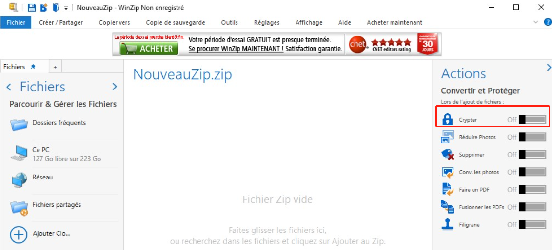 crypter le fichier avec WinZIP