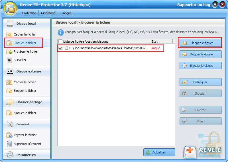 bloquer le fichier avec Renee File Protector