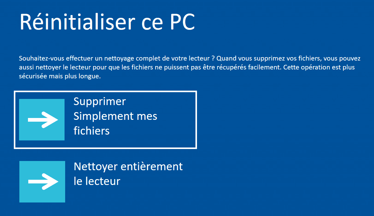 réinitialiser ce PC