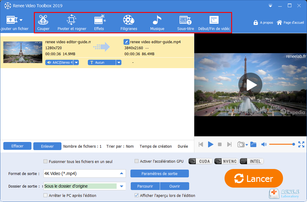 fonctions de montage vidéo de Renee Video Editor Pro