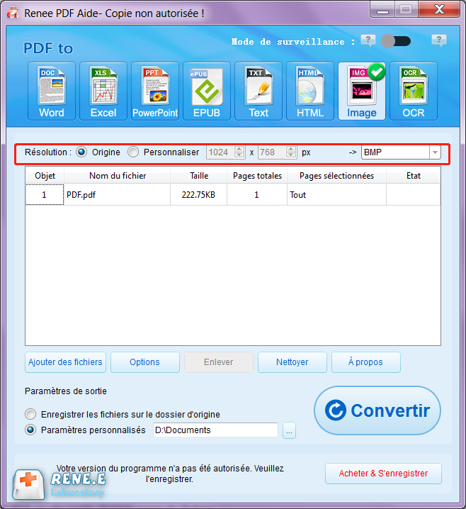 choisir le format de sortie
