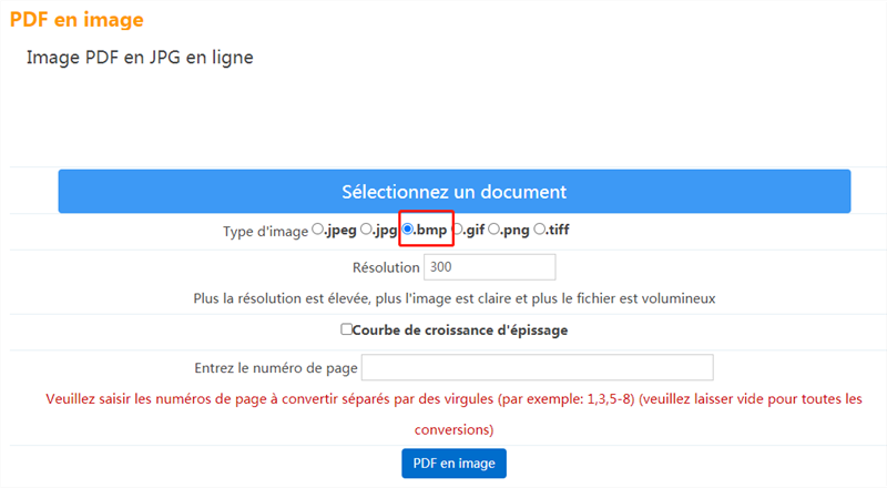 sélectionnez le format de sortie