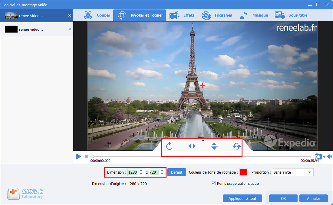 pivoter et rogner la vidéo avec Renee Video Editor Pro