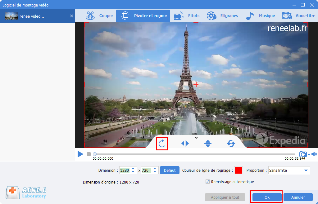 cliquer sur le bouton pour pivoter la vidéo