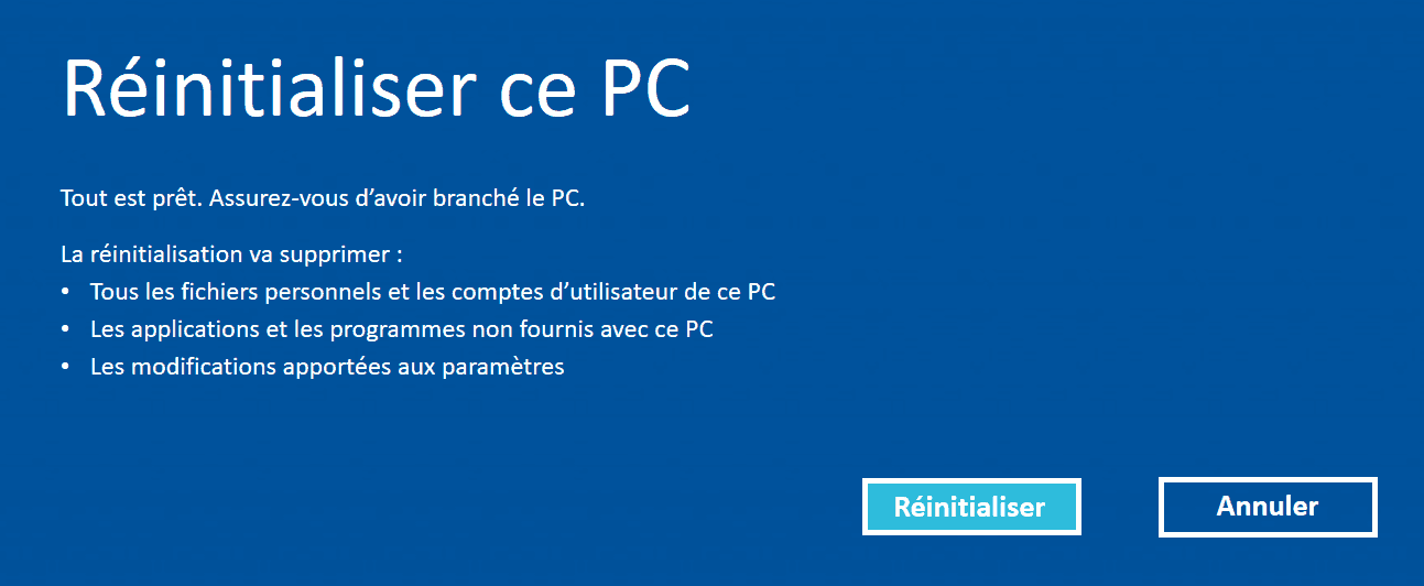 lancer la réinitialisation du PC