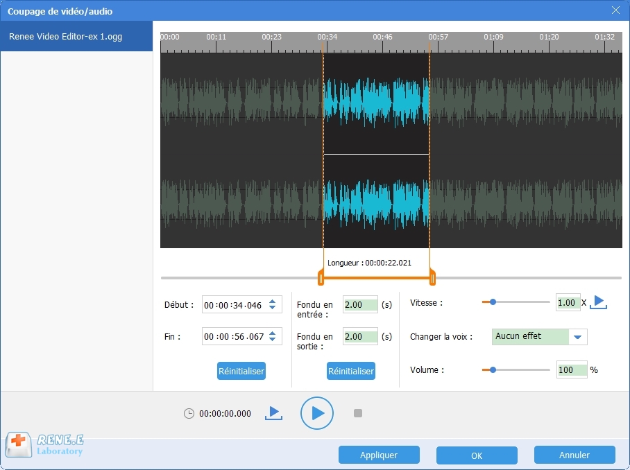 couper le fichier ogg avec Renee Audio Tools