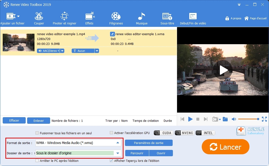 convertir les vidéos YouTube en WMA avec Renee Video Editor Pro