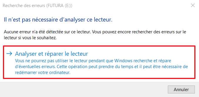 analyser et réparer le lecteur