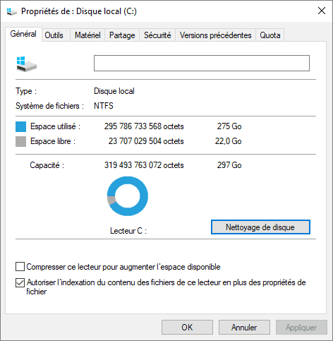 lancer le nettoyage du disque C