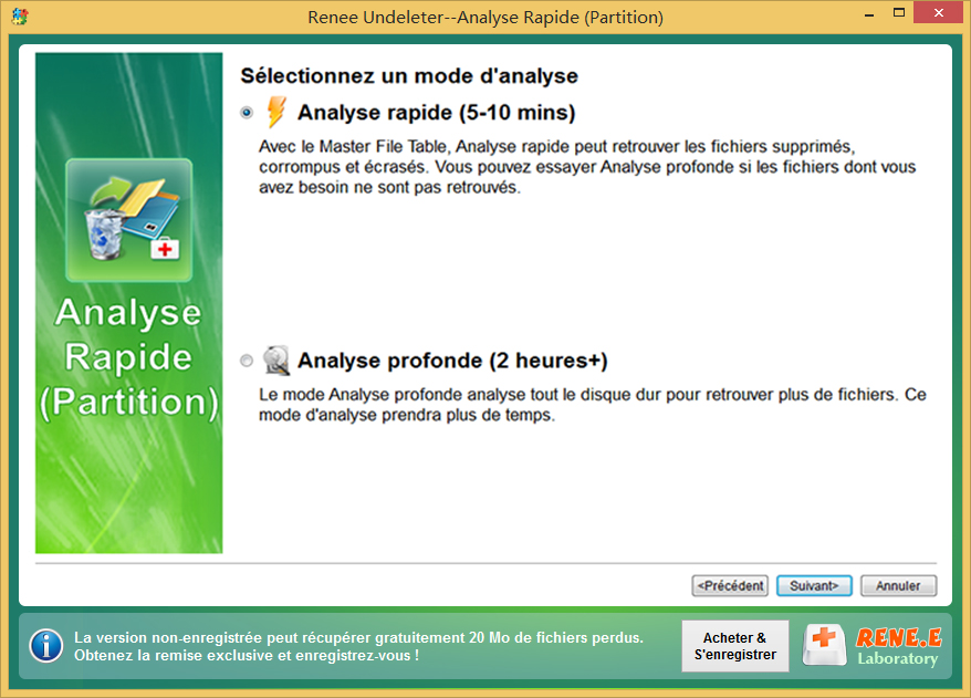 Option d'analyse rapide pour la récupération de fichiers