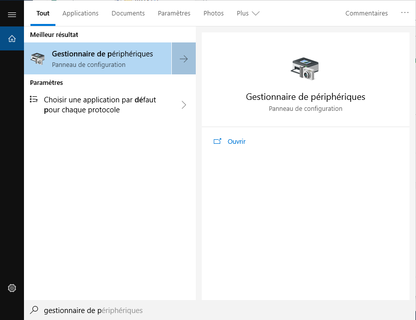 ouvrir le Gestionnaire de périphériques