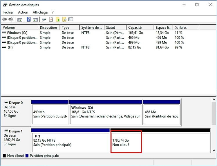 partition non allouée sur le disque dur