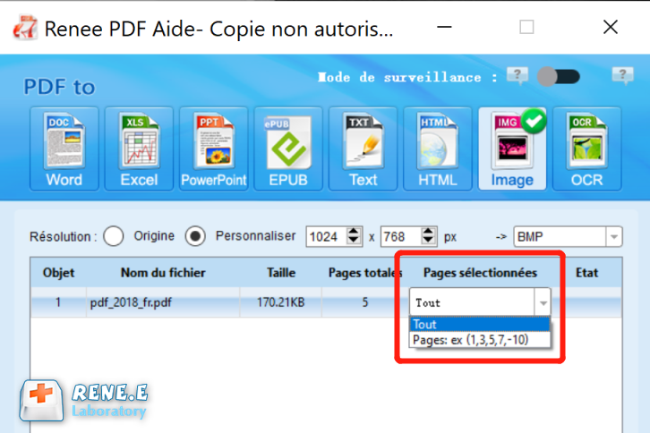 sélectionner les pages à convertir