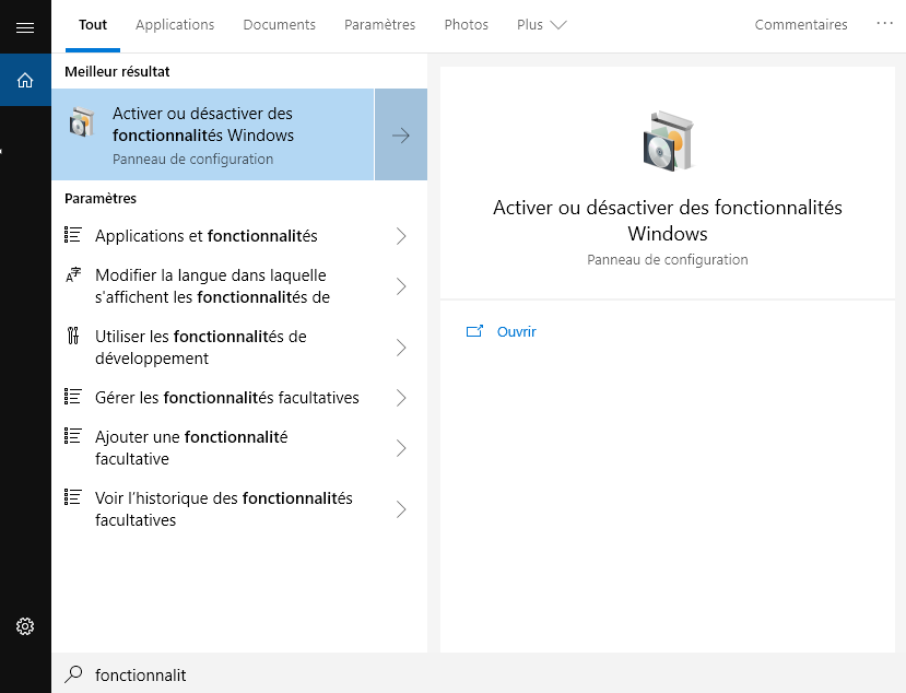 activer ou désactiver des fonctionnalités Windows