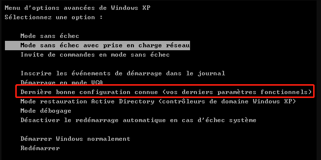 dernière bonne configuration connue