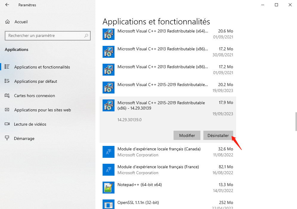 désinstaller microsoft visual c++