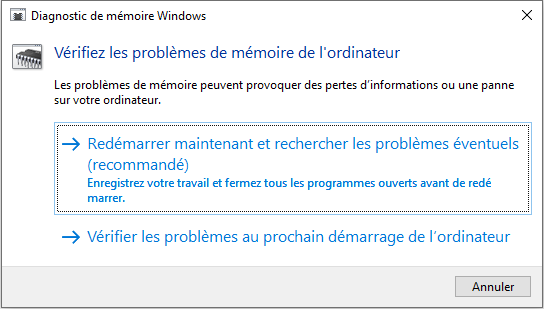 diagnostic de mémoire Windows