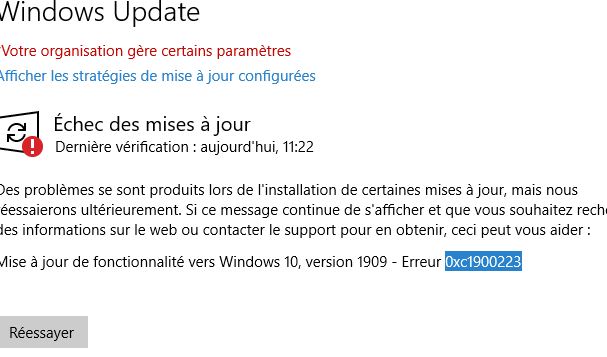 erreur 0xc1900223 sous Windows