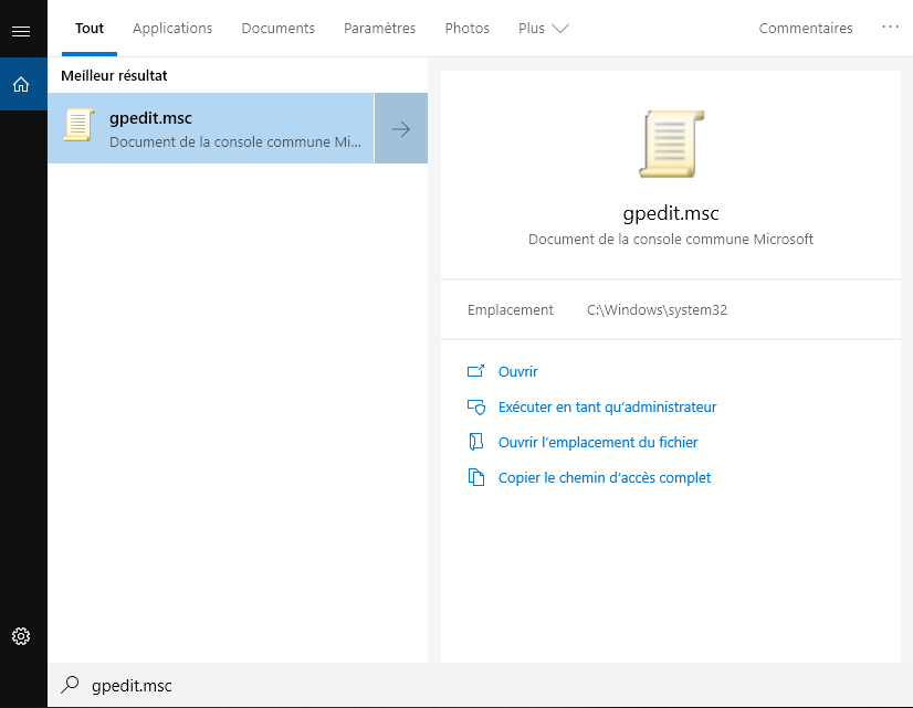 rechercher gpedit