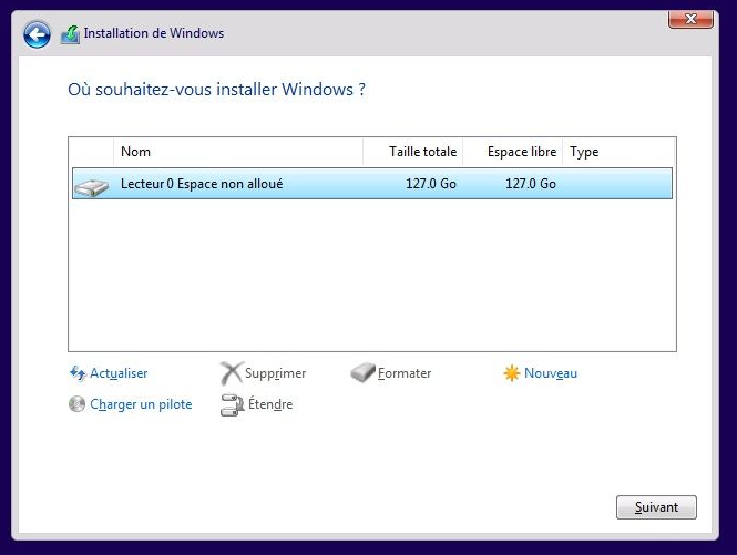 disque pour installer Windows
