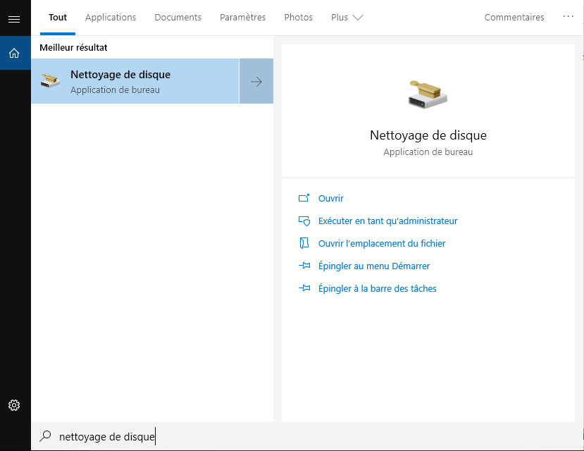 nettoyage de disque sous Windows 10