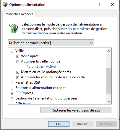 modifier les paramètres des options d'alimentation