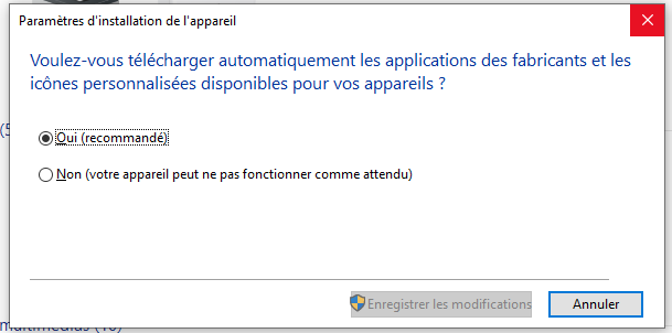 paramètres d'installation de l'appareil