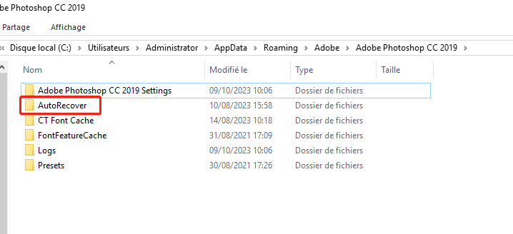 dossier Autorecover de Photoshop