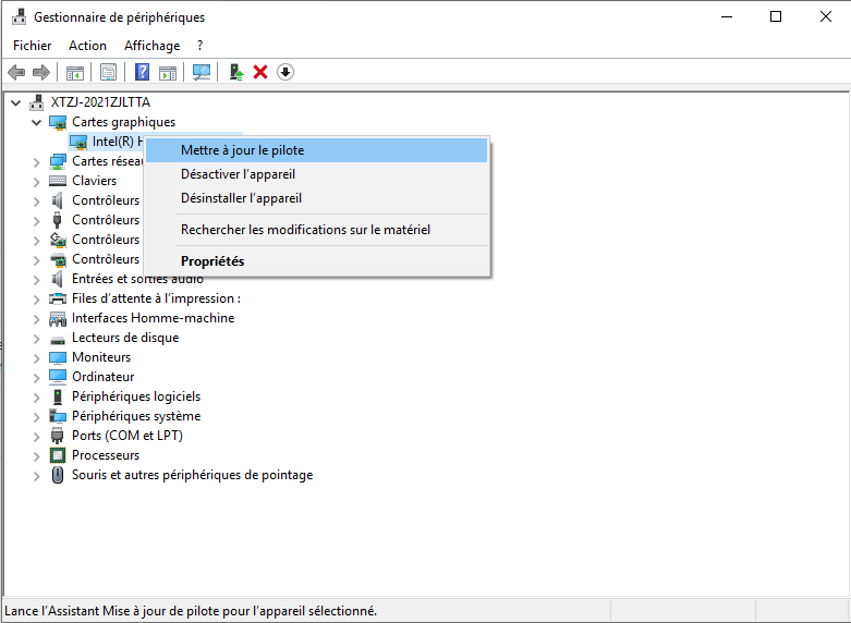mettre à jour le pilote de la carte graphique