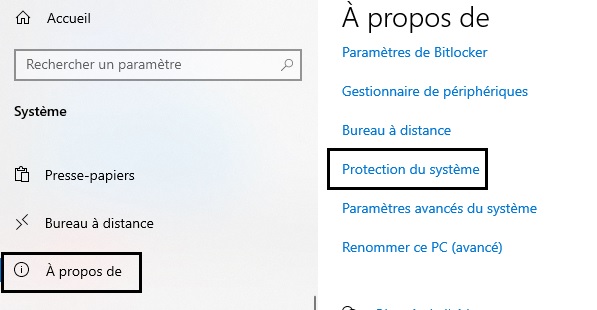 protection du système sous Windows