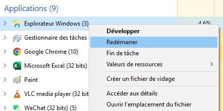 redémarrer l'explorateur Windows