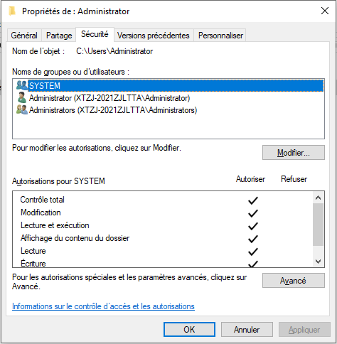 sécurité du dossier administrateur