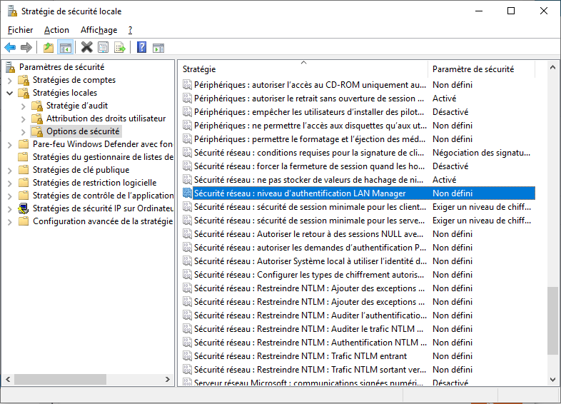 sécurité réseau-niveau d'authentification LAN Manager
