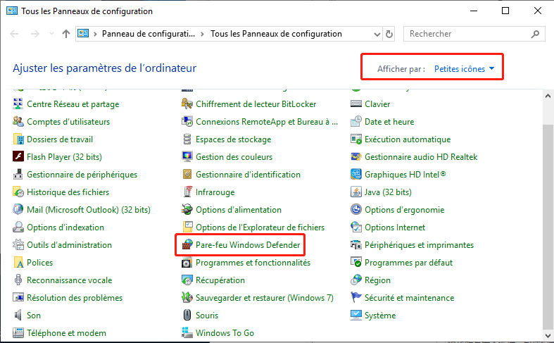 pare-feu Windows defender