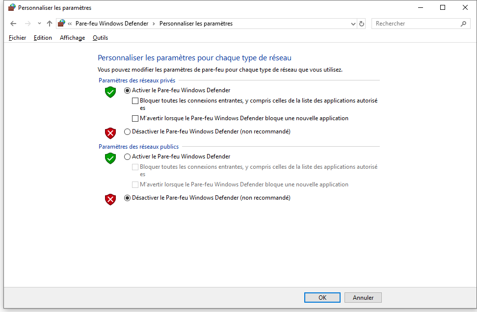 Activer et désactiver Windows Defender