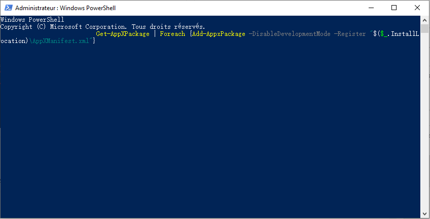 taper les commandes dans Windows Power Shell