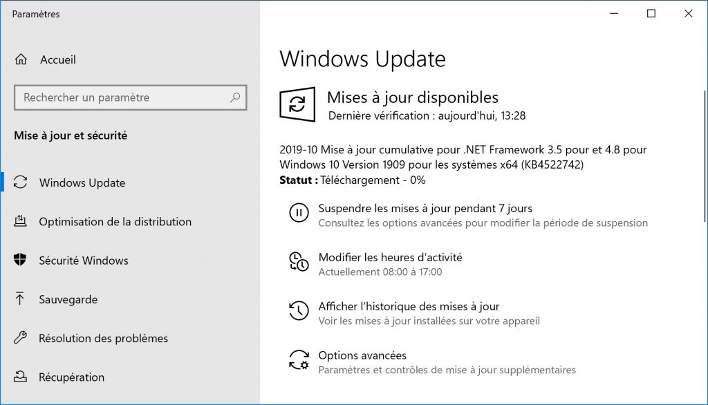 téléchargement des mises à jour de Windows