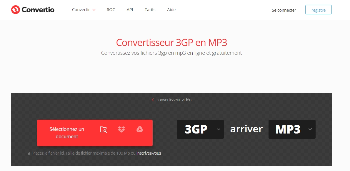convertir 3GP en MP3 sur Convertio