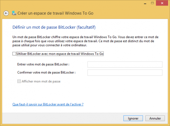 définir le mot de passe de Bitlocker