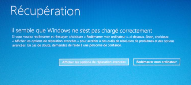 Windows ne s'est pas chargé correctement