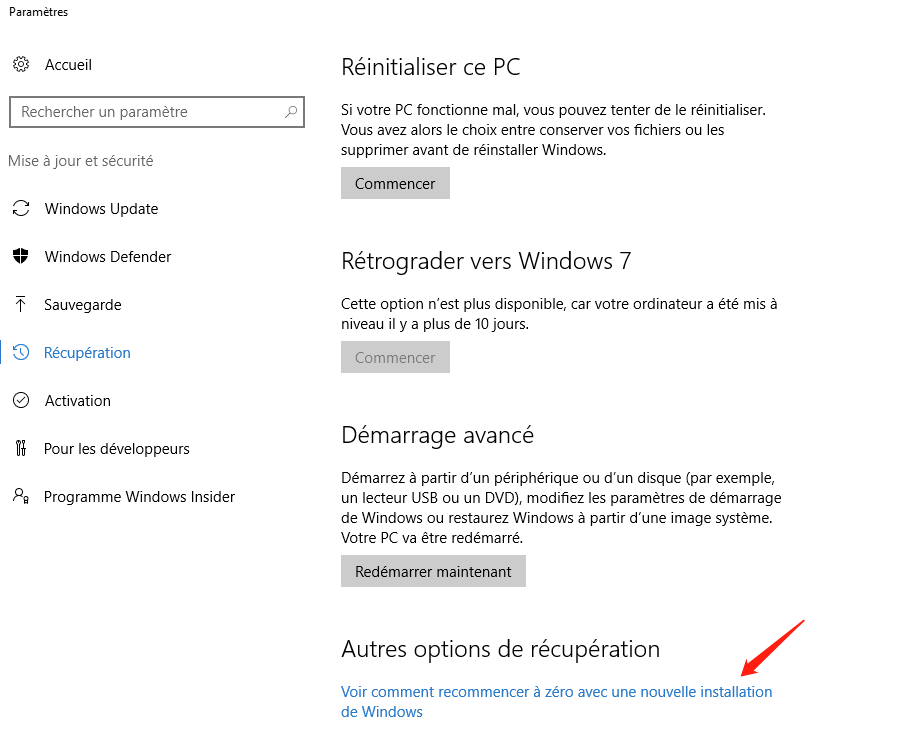 autre options de récupération