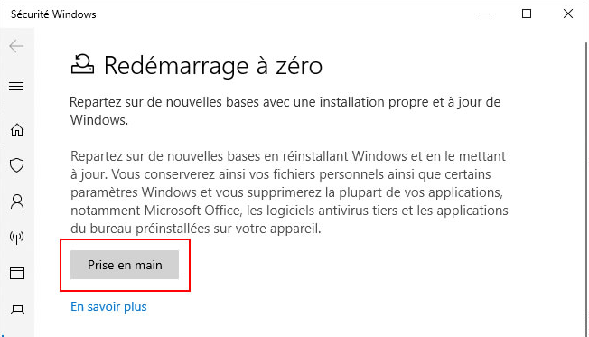 remettre à zéro de Windows