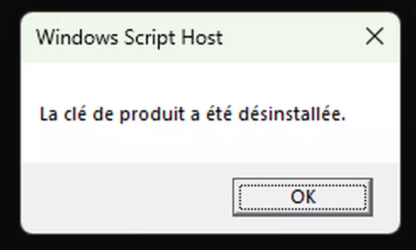 clé de produit a été désinstallée