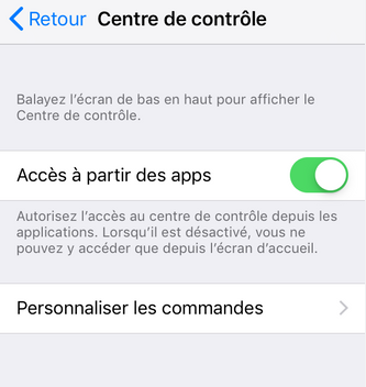 personnaliser les commandes sur iPhone