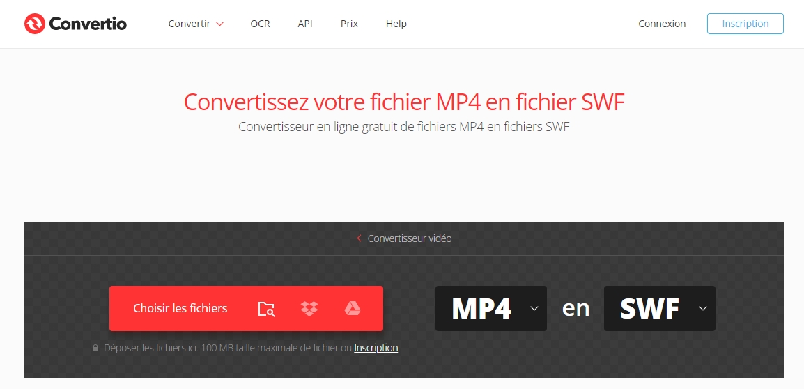 convertir MP4 en SWF sur Convertio